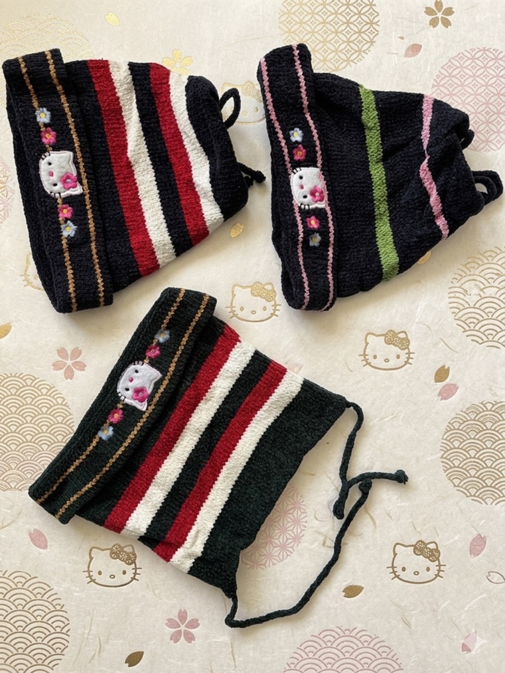 Hello Kitty Kids Knit Stripe Beanies - NWOT-set of 3